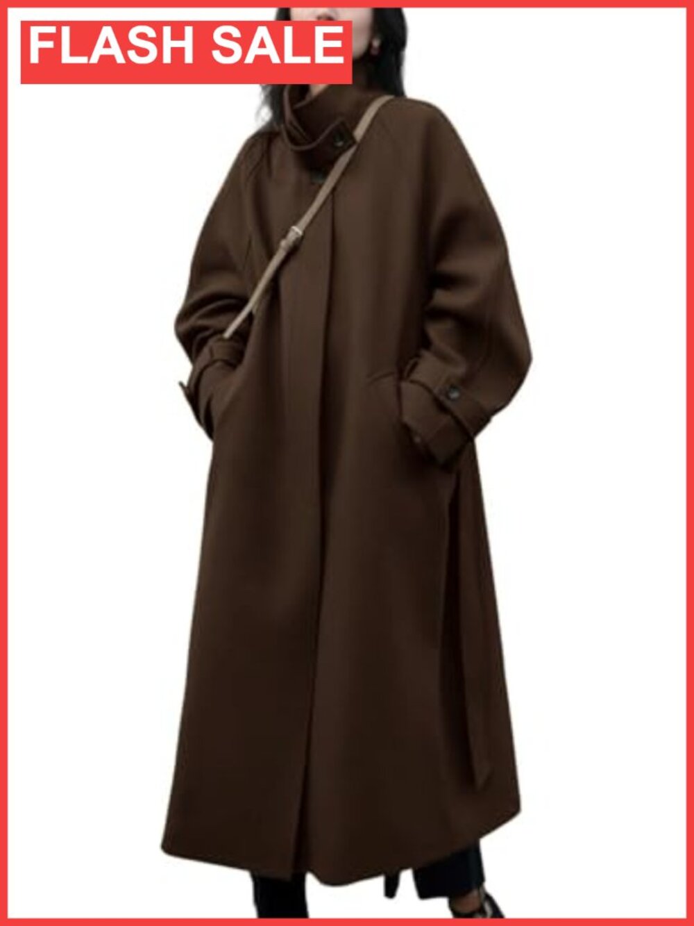 Women's Winter Wool Blend Overcoat Button Down Long Raglan Sleeve Business Coat